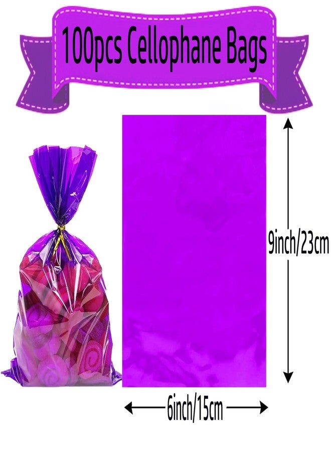 KUNYYI Purple Cellophane Treat Bags - 100Pcs Cello Bags Resealable 6x9 Inch Candy Favor Bags for Parties, Holidays, Snacks Goodie Gifts Party - Image 5